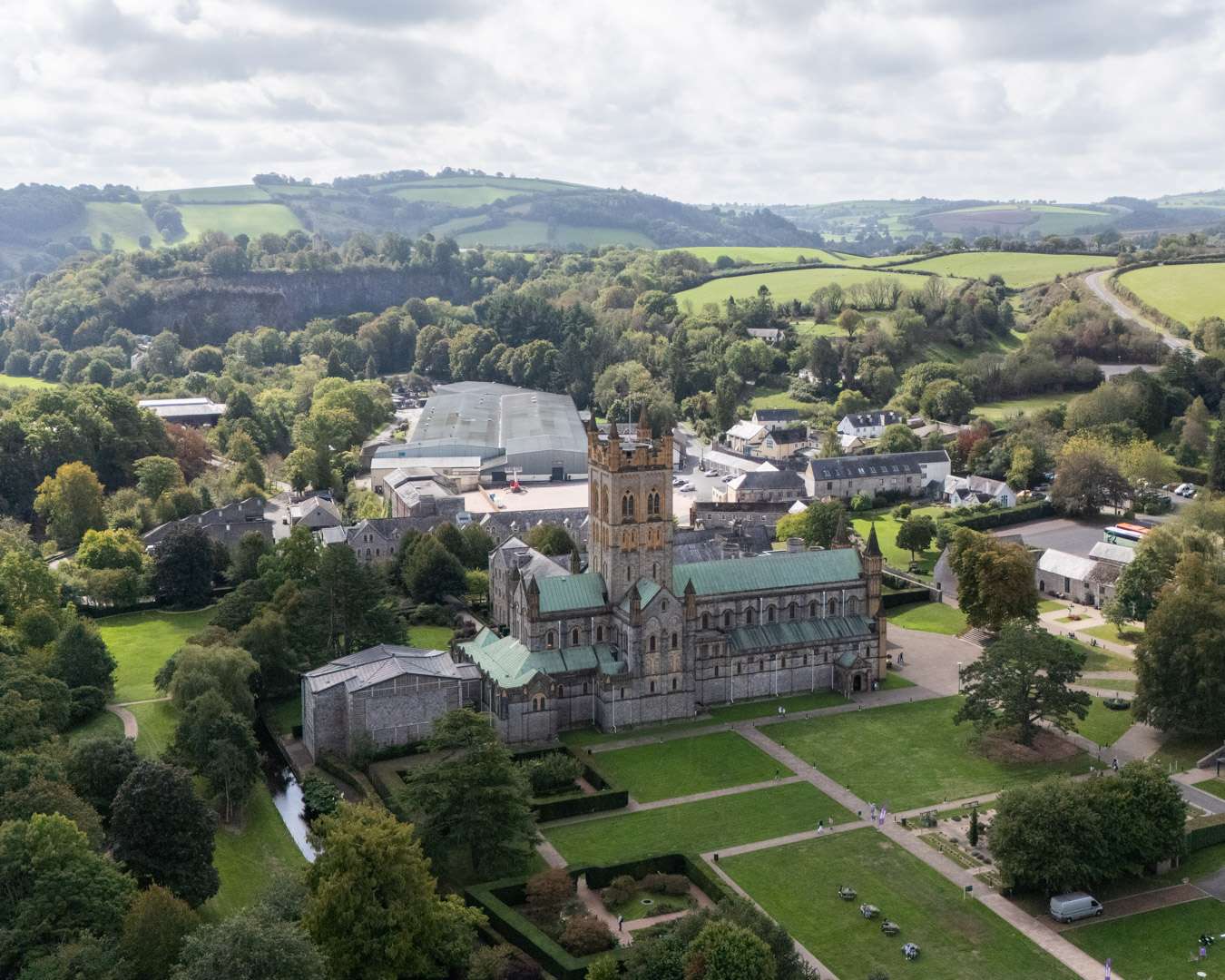 Buckfast Abbey in the valley of the River Dart, Devon