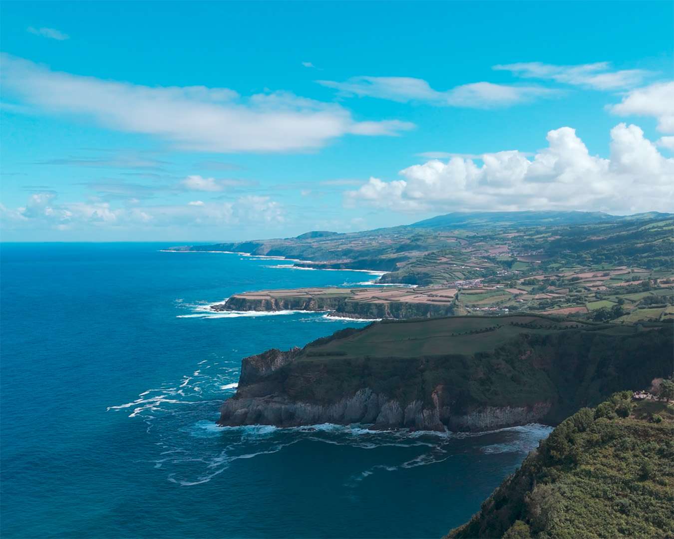 Cliffs and the Atlantic from the Miradouro de Santa Iria on the north coast of São Miguel