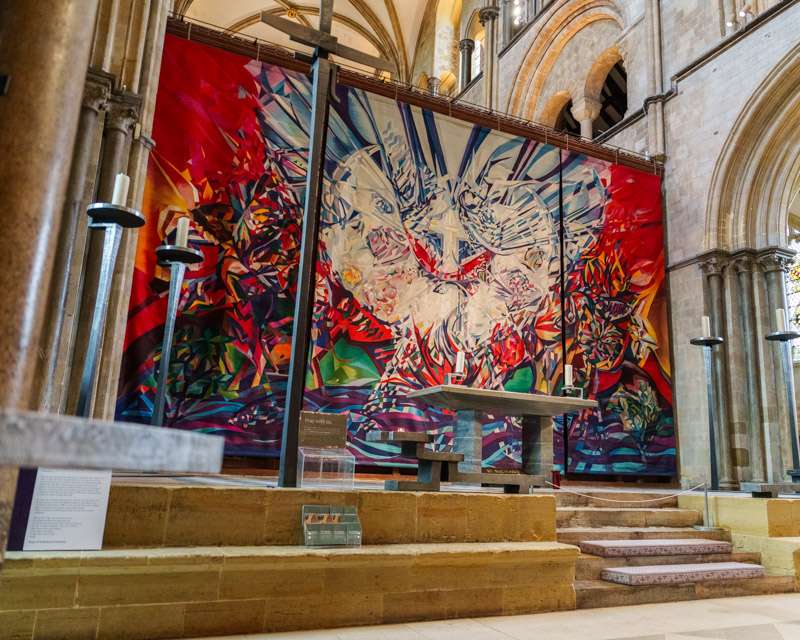 John Piper's tapestry behind the high altar of Chichester Cathedral