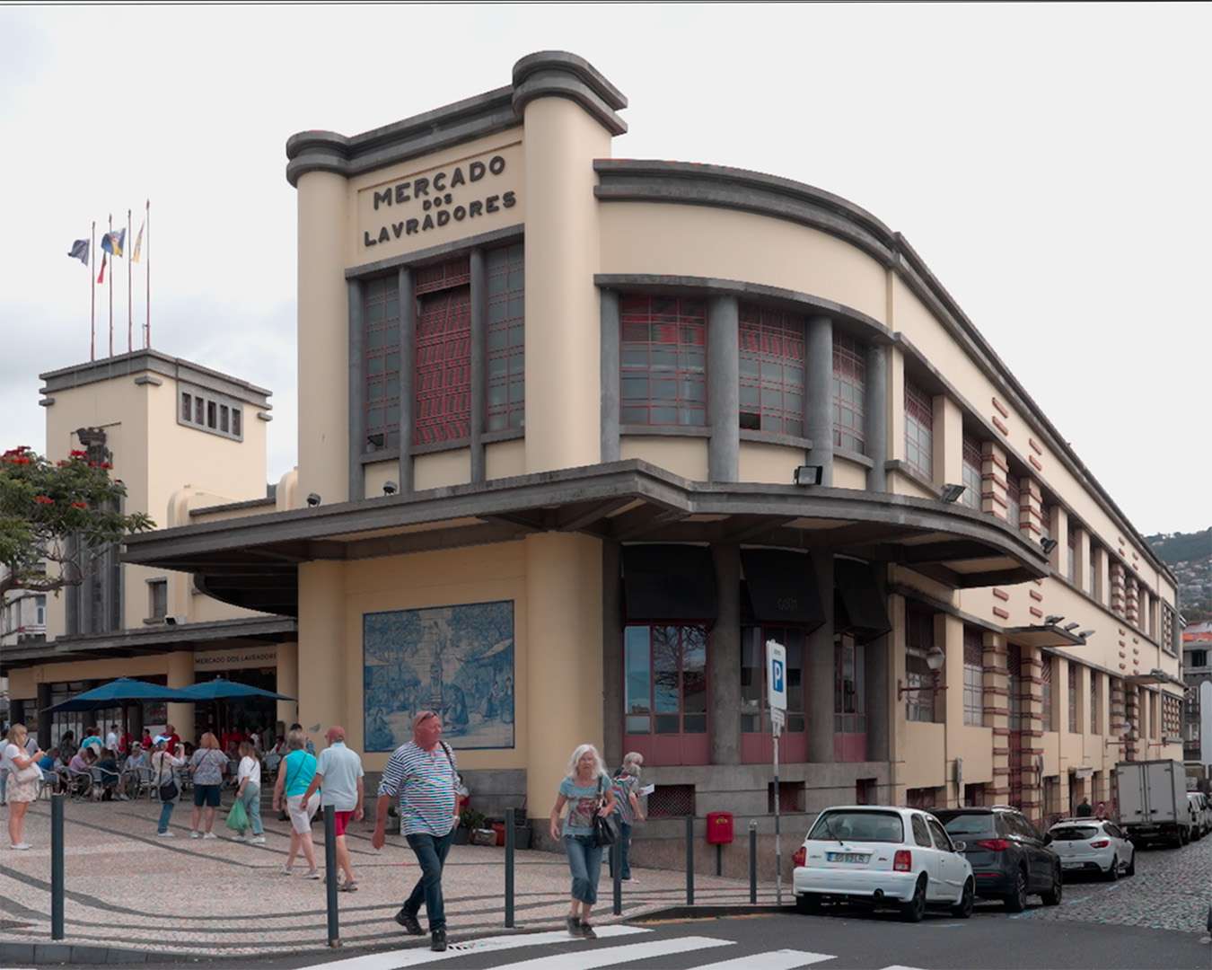 Art deco corner facade of Mercado dos Lavradores, Funchal's market hall of 1940