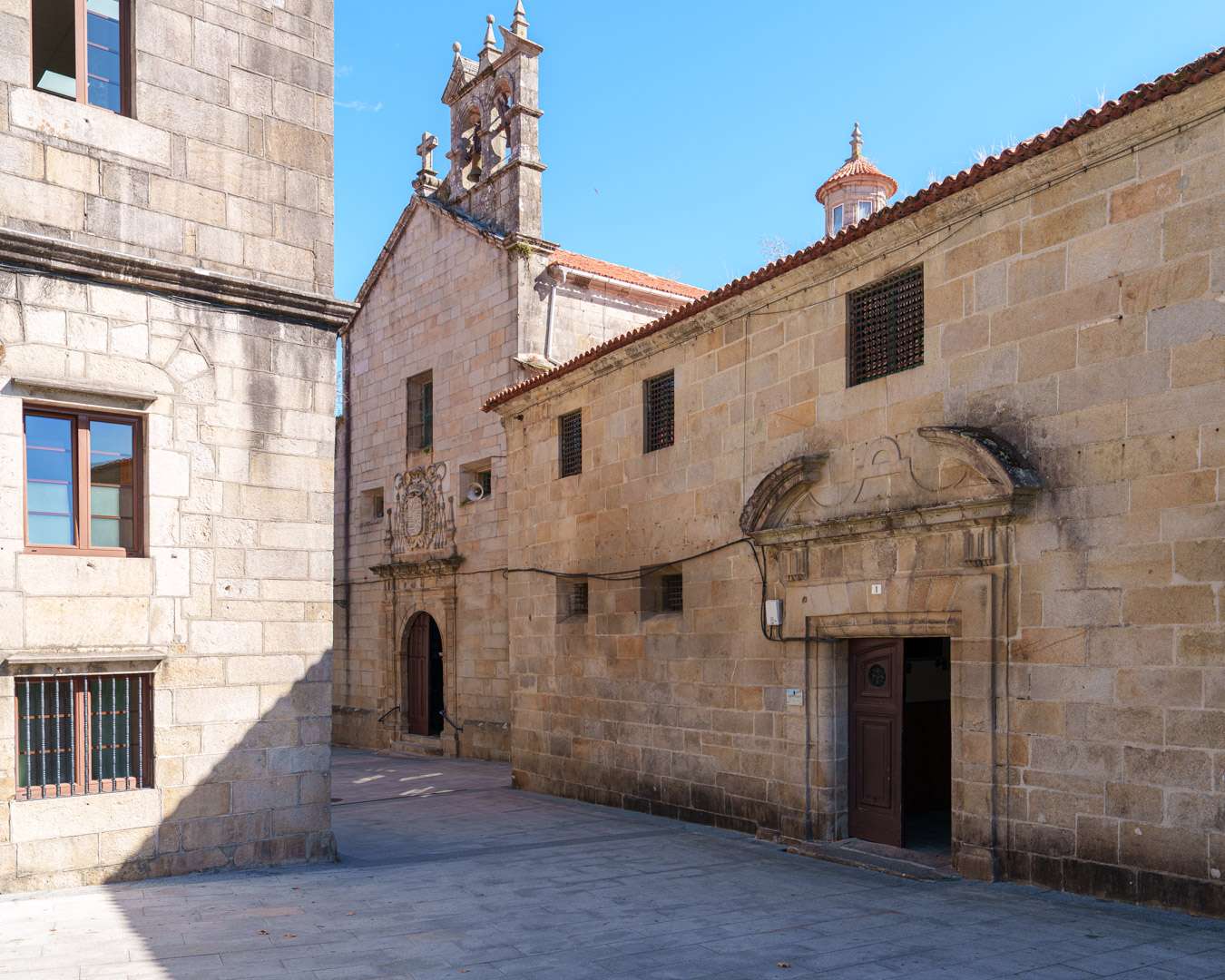 Granite façade and bell tower of the San Cristóbal convent church at Vista Alegre, Vilagarcía de Arousa