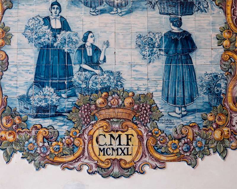 Azulejo panel of 1940 at the Mercado dos Lavradores showing Madeiran women carrying flowers