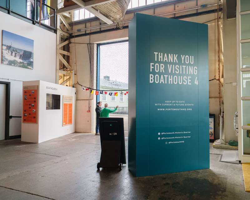 Exit panel reading Thank You For Visiting Boathouse 4, Portsmouth Historic Dockyard