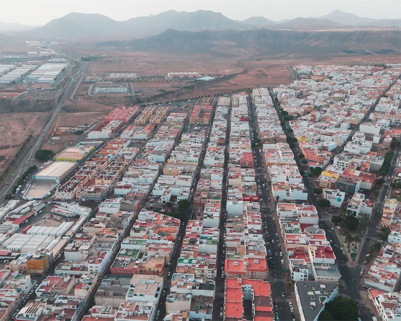 Puerto del Rosario from the air with the cruise quay and the commercial harbour, Fuerteventura